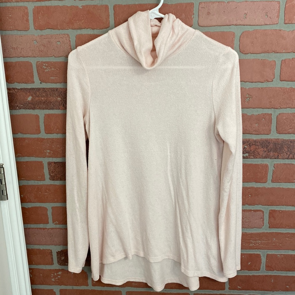 Soft pink fuzzy turtle neck